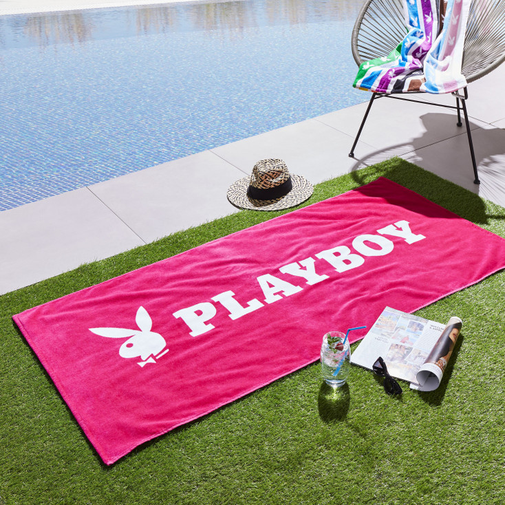 Playboy Iconic Bunny Pink Signature Rabbit Head Cotton Poolside Beach Towel