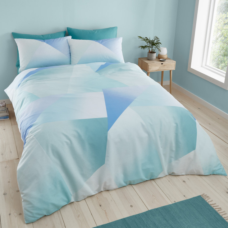 Catherine Lansfield Green Blue Teal Ombre Larsson Geo Splice Duvet Cover Set