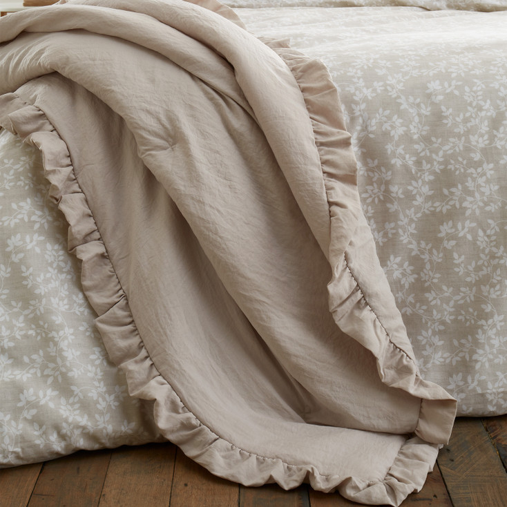 Bianca Natural Beige Taupe Soft Washed Frill Ruffle 220cm x 230cm Bedspread