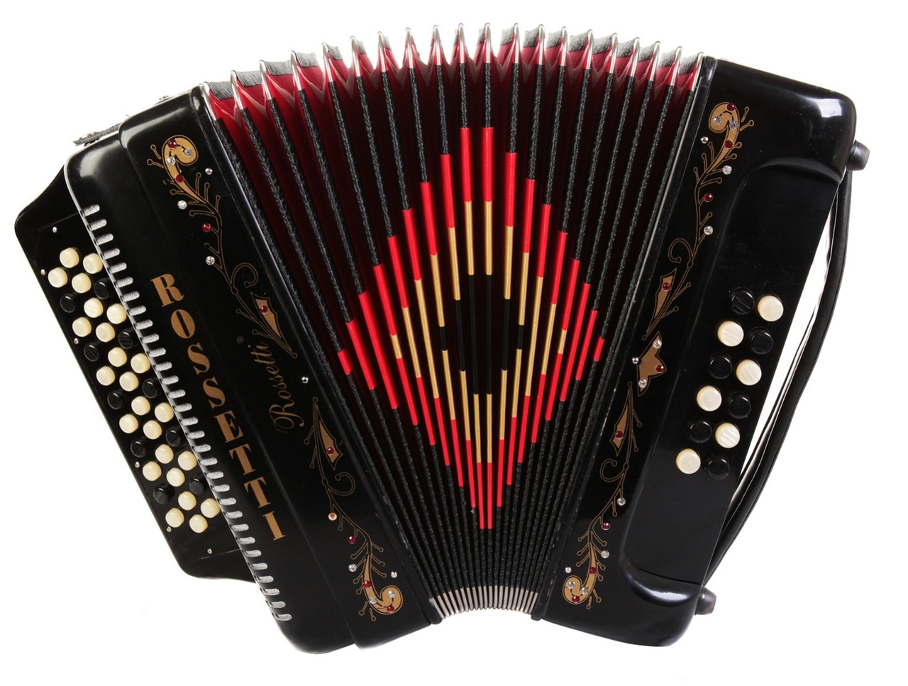 Rossetti 3412 34 Button 3 Switch Diatonic Accordion - Black