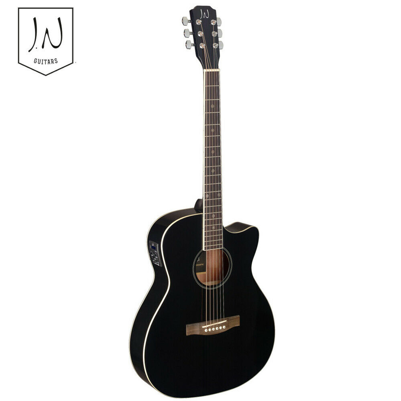 J.N Guitars Bessie Series Auditorium Thin Body Acoustic Electric Guitar -  Black