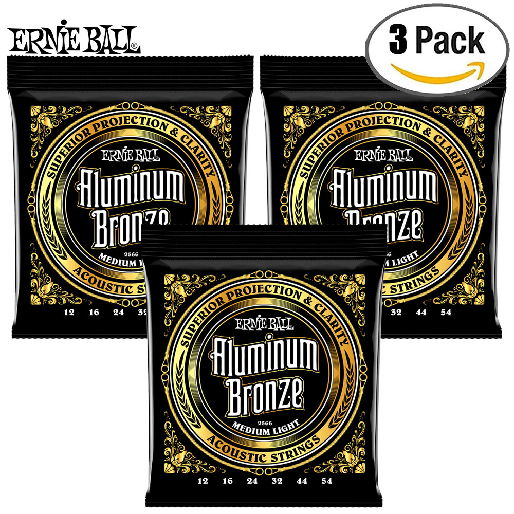 3PACK Ernie Ball 2566 Aluminum Bronze Acoustic Guitar Strings Medium Light 1254 Alchemy