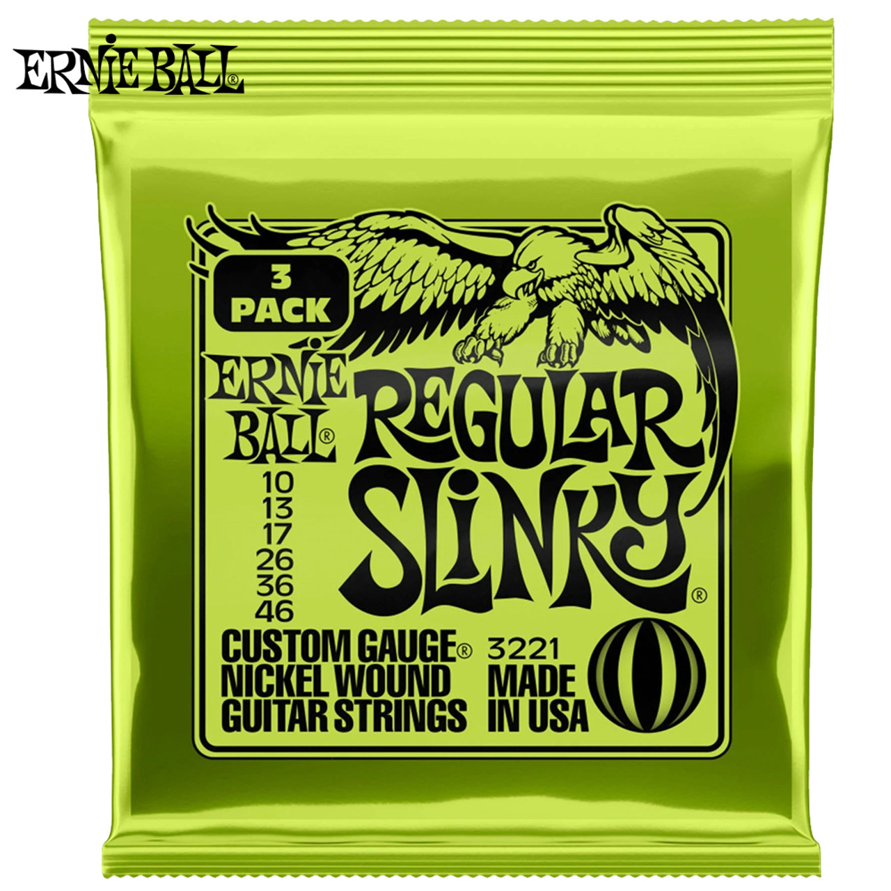 3-Pack Ernie Ball 2221 Regular Slinky Nickel Wound Electric Guitar Strings ( 10-46)