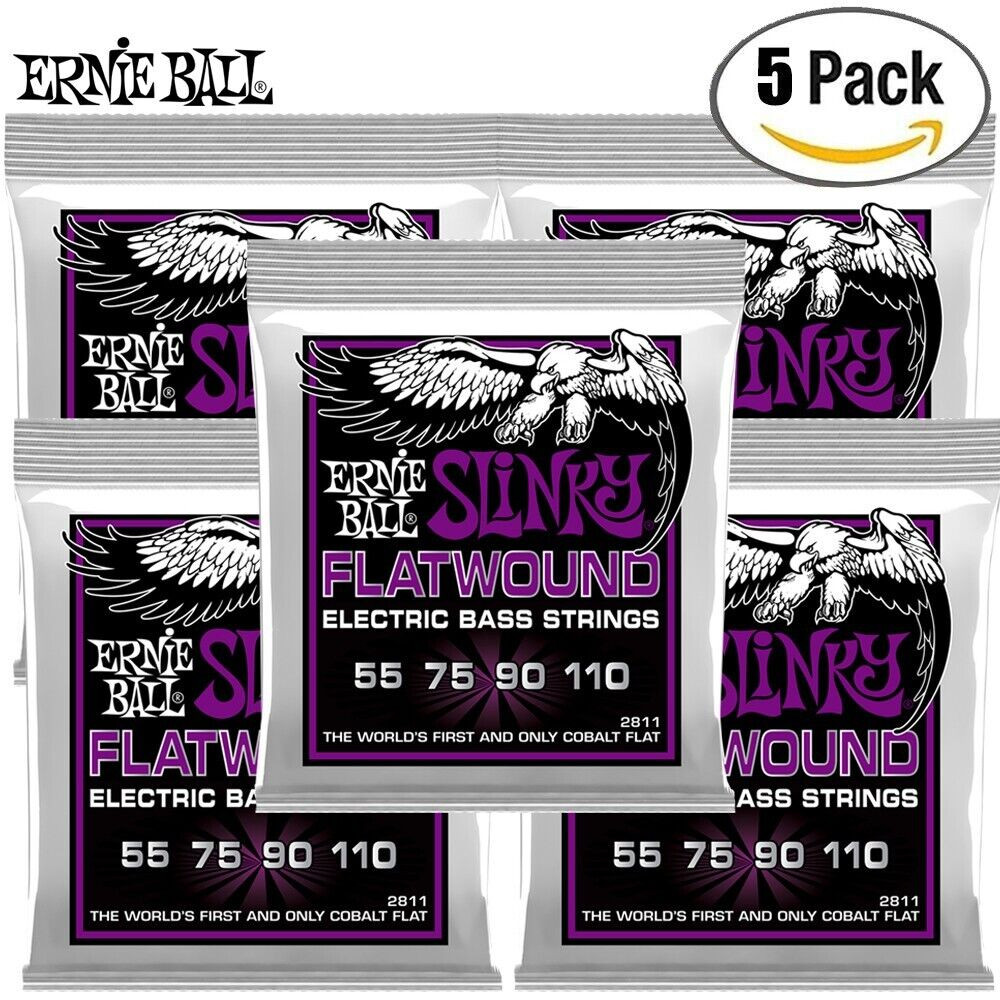 5PACK Ernie Ball 2811 Power Slinky Flatwound Electric Bass Strings 55