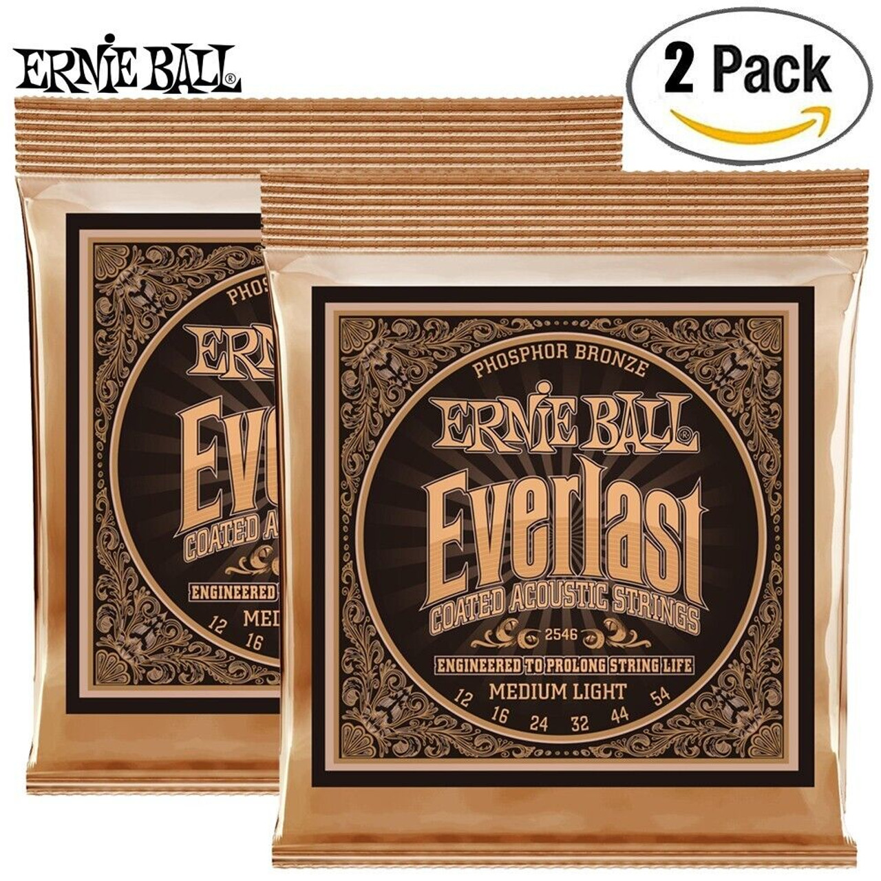 2-PACK Ernie Ball 2546 Everlast Phosphor Bronze Acoustic Guitar Strings  12-54