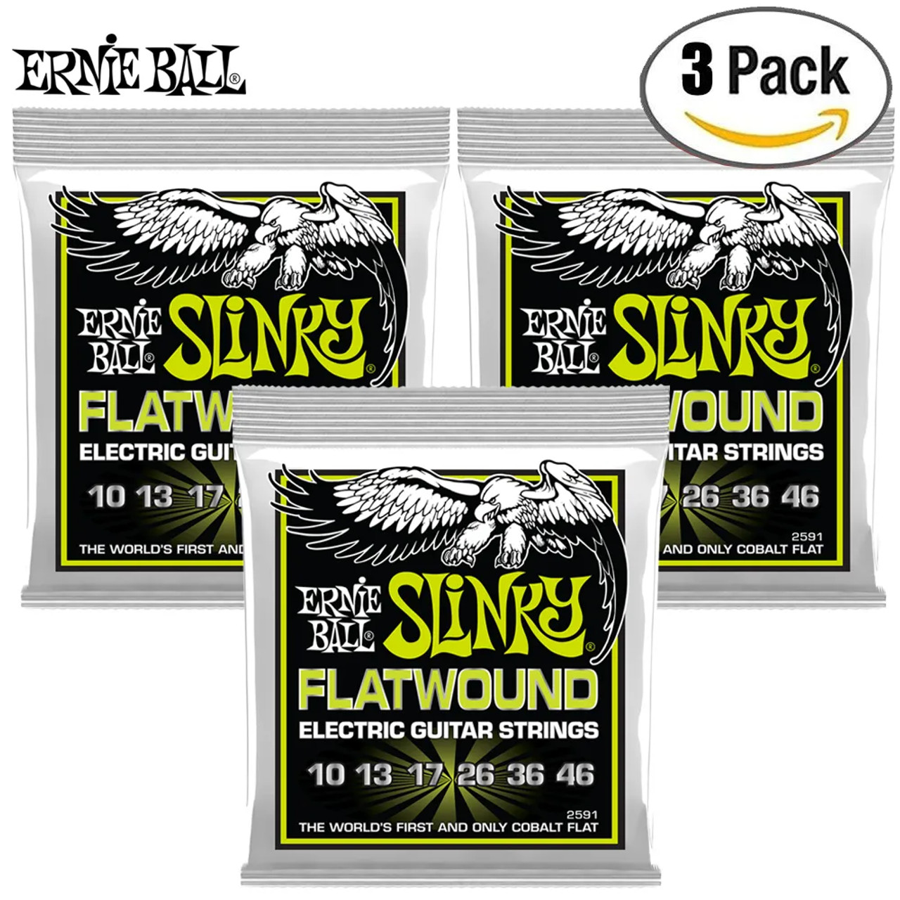 3-PACK Ernie Ball 2591 Regular Slinky Flatwound Electric Guitar Strings 10- 46