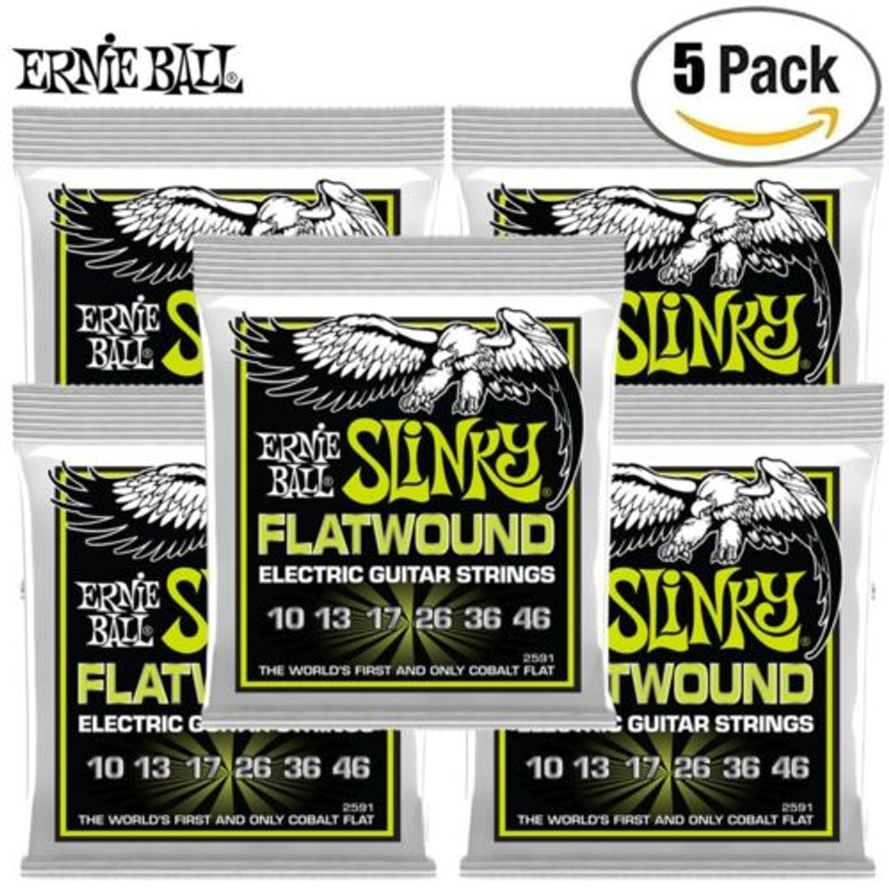 5-PACK Ernie Ball 2591 Regular Slinky Flatwound Electric Guitar Strings 10- 46