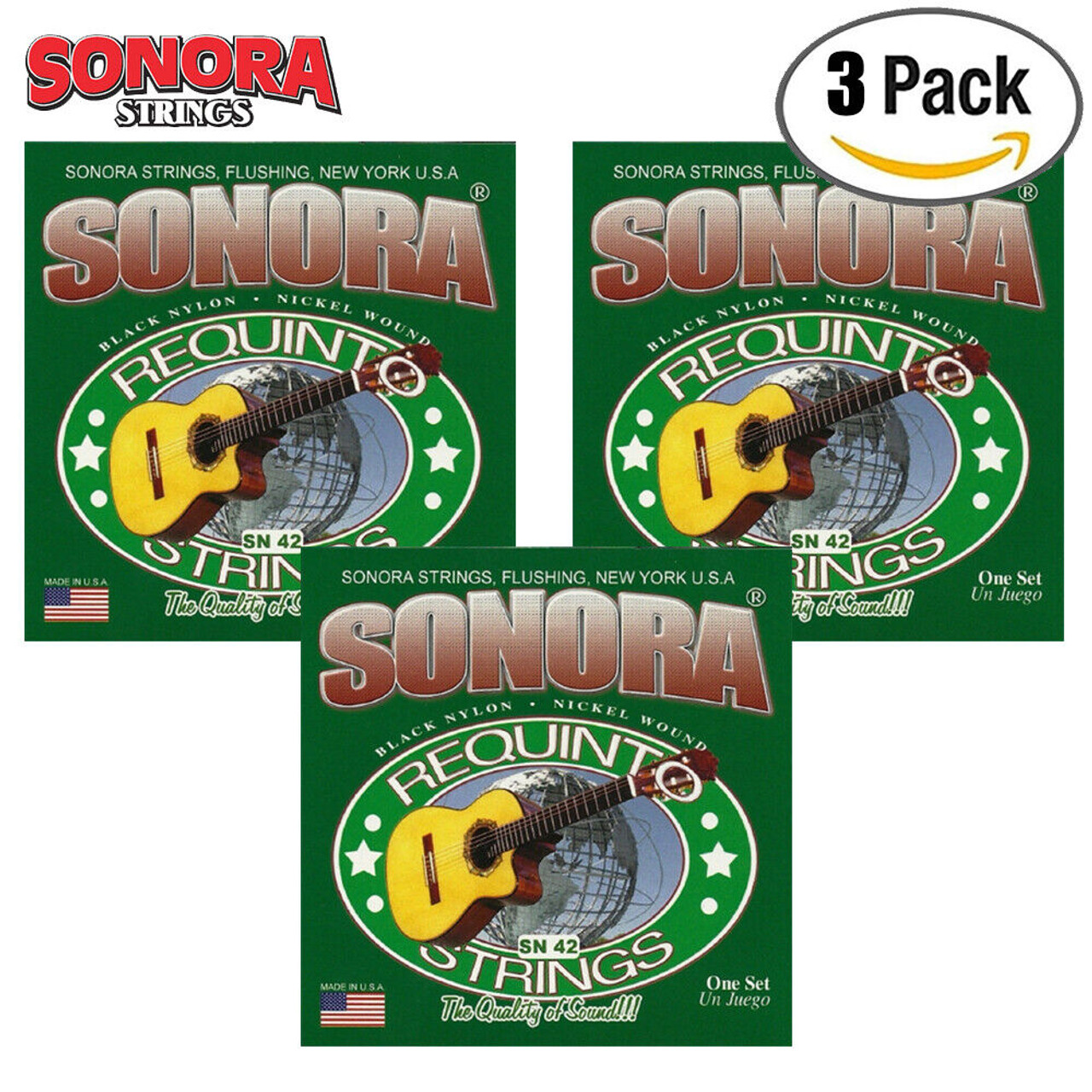 3PACK Sonora SN42 Black Nylon Silver Plated Wound Requinto Guitar Strings Alchemy Musical Supply
