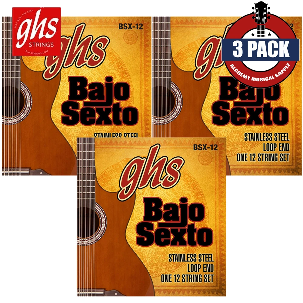 3-PACK GHS Strings BSX-12 Bajo Sexto Acoustic Guitar Stainless Steel 12 ...