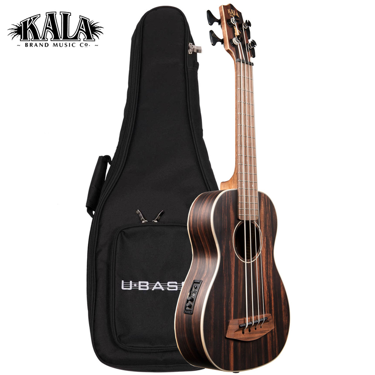 Kala U-BASS Striped Ebony Acoustic Electric Ukulele with Round