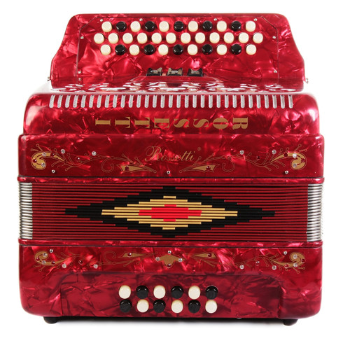 Rossetti 3412 34 Button 3 Switch Diatonic Accordion - Red