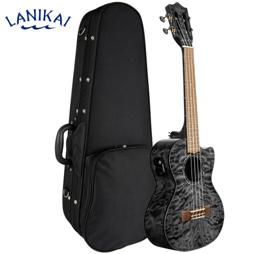 Lanikai QM-BKCET Quilted Maple Black Stain Tenor Acoustic Electric Ukulele With Foam Case Lanikai QM-BKCET Quilted Maple Black Stain Tenor Acoustic Electric Ukulele With Foam Case