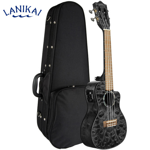Lanikai QM-BKCEC Quilted Maple Black Stain Concert Acoustic Electric Ukulele With Foam Case Lanikai QM-BKCEC Quilted Maple Black Stain Concert Acoustic Electric Ukulele With Foam Case