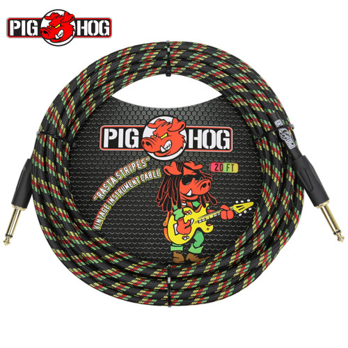 Pig Hog PCH20RA Vintage Series 20FT Bass/Guitar Cable Woven Rasta Stripes