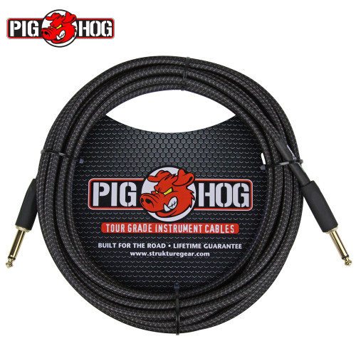 Pig Hog PCH20BK Black Woven 1/4" Straight Vintage Series Instrument Cable 20FT