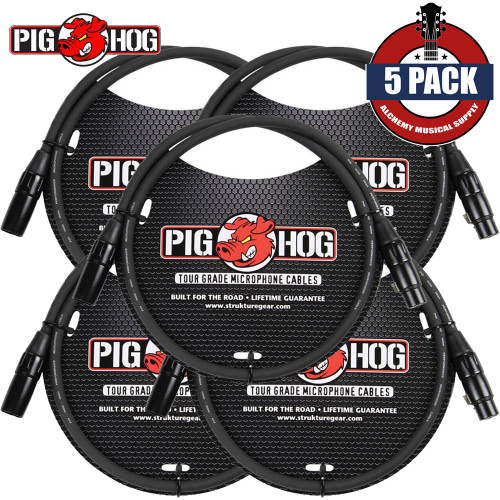 5-PACK Pig Hog 6FT Shielded Microphone Cable Cord XLR 8mm Tour Grade PHM6