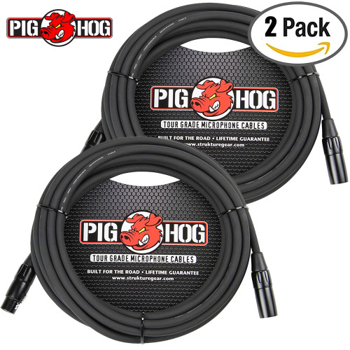 2-PACK Pig Hog 8MM 15FT XLR Male to Female High Performance Tour Grade Cable Black