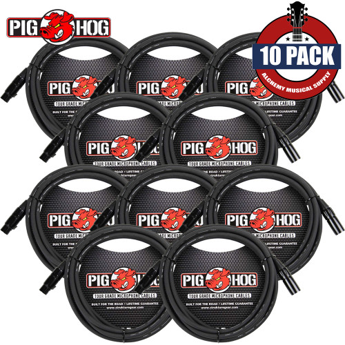 10-PACK Pig Hog PHM10 10FT XLR M to XLR F 8mm Tour Grade Microphone Cable
