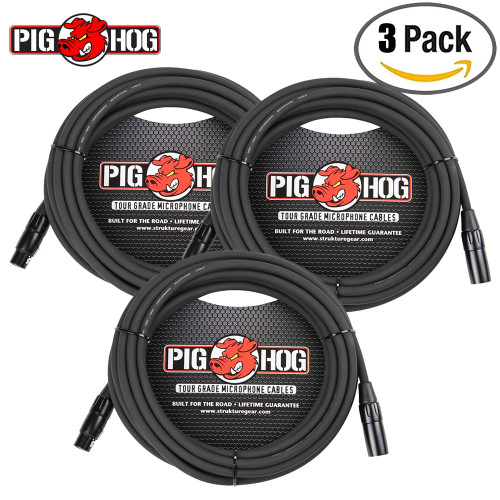 3-PACK Pig Hog 20' Foot Ft Microphone Cable XLR Lifetime Warranty 8mm Tour Grade PHM20