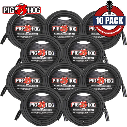 10-PACK Pig Hog 25FT PHM25 XLR Male to Female 8mm Tour Grade Microphone Cable Black
