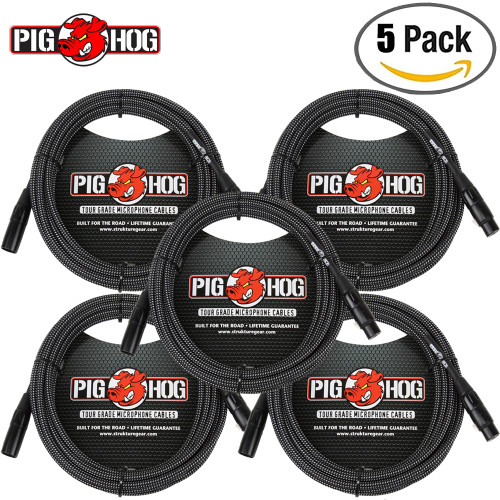 5-PACK Pig Hog Black & White Woven XLR Microphone Mic Cable Cord 30FT XLR PHM30BKW 5-PACK Pig Hog Black & White Woven XLR Microphone Mic Cable Cord 30FT XLR PHM30BKW