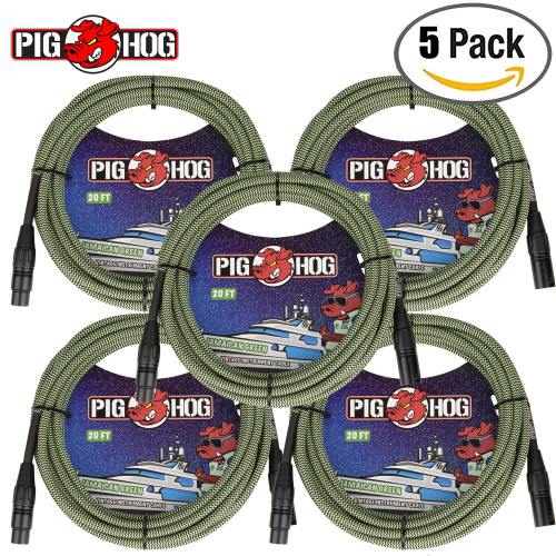 5-PACK Pig Hog 20FT JAMAICAN GREEN Woven XLR High Performance Microphone Cable PHM20JGR 5-PACK Pig Hog 20FT JAMAICAN GREEN Woven XLR High Performance Microphone Cable PHM20JGR