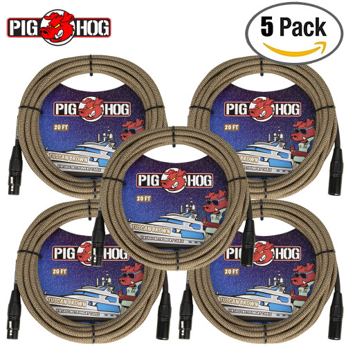 5-PACK Pig Hog 20FT TUSCAN BROWN Woven XLR High Performance Microphone Cable PHM20TBR 5-PACK Pig Hog 20FT TUSCAN BROWN Woven XLR High Performance Microphone Cable PHM20TBR