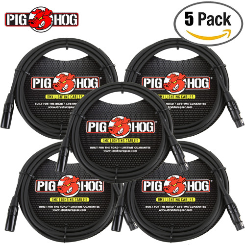 5-PACK Pig Hog 10FT High Performance DMX 3 Pin XLR Lighting Cable PHDMX10