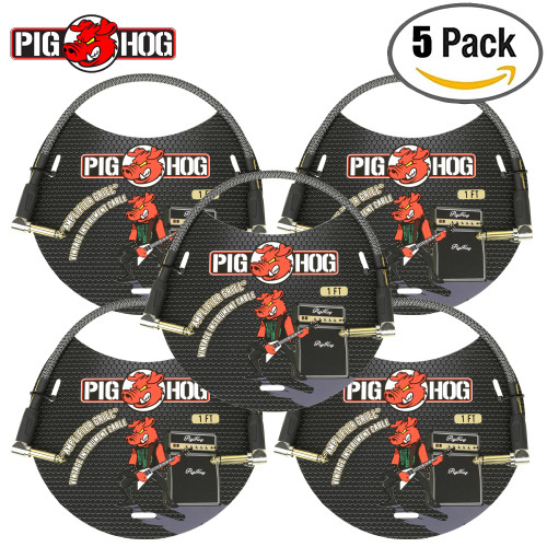 5-PACK Pig Hog Patch Cable "Amp Grill" 1/4' to 1/4' 1 FT Right Angle PCH1AGR 5-PACK Pig Hog Patch Cable "Amp Grill" 1/4' to 1/4' 1 FT Right Angle PCH1AGR