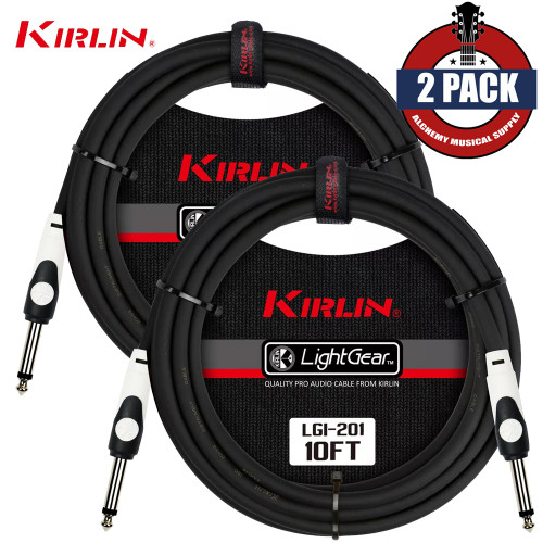 2-PACK Kirlin 10FT 1/4" LightGear Guitar Instrument Patch Cable Cord - Black 