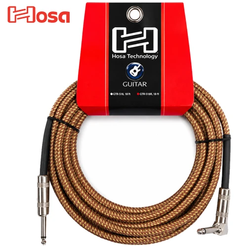 Hosa 18FT 1/4" to Right Angle 24AWG Vintage Tweed Instrument Cable GTR-518R