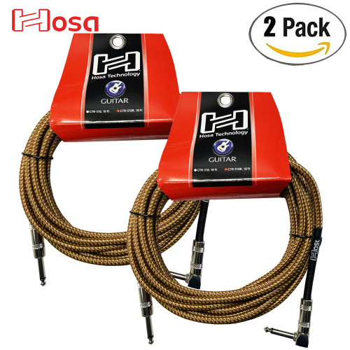 3-PACK Hosa GTR-518R 24AWG 1/4" Straight - Right Angle Tweed 18FT Pro Guitar Cable