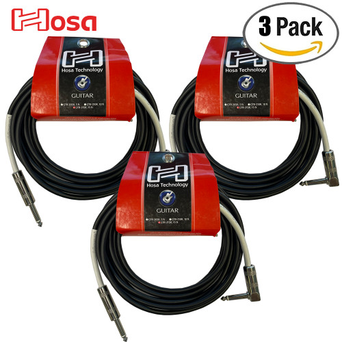 3-PACK Hosa GTR-215R Guitar Instrument 15FT 1/4" Straight to Right Angle Cable 3-PACK Hosa GTR-215R Guitar Instrument 15FT 1/4" Straight to Right Angle Cable