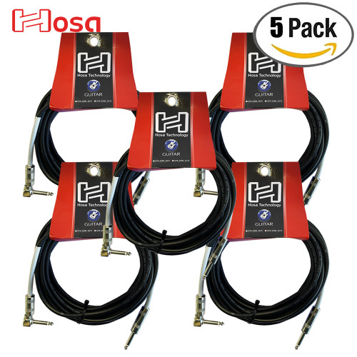 5-PACK Hosa GTR-225R 24AWG 1/4" Straight-Right Angle Guitar Instrument Cable 25FT 5-PACK Hosa GTR-225R 24AWG 1/4" Straight-Right Angle Guitar Instrument Cable 25FT