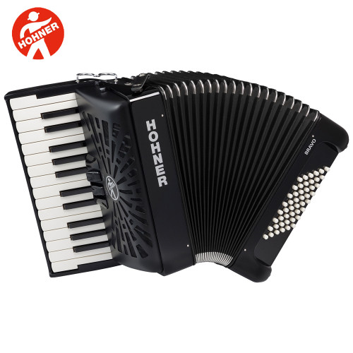 Hohner Bravo II 48 Chromatic Piano Accordion - Jet Black with Gig Bag and Straps Hohner Bravo II 48 Chromatic Piano Accordion - Jet Black with Gig Bag and Straps