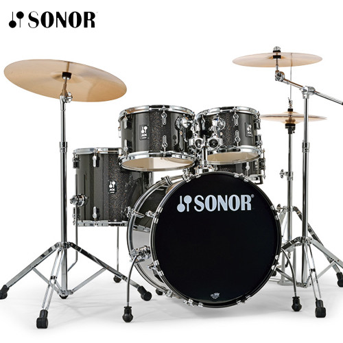 Sonor AQX 5PC STAGE Black Midnight Sparkle Drum Shell Pack With Hardware and Cymbals