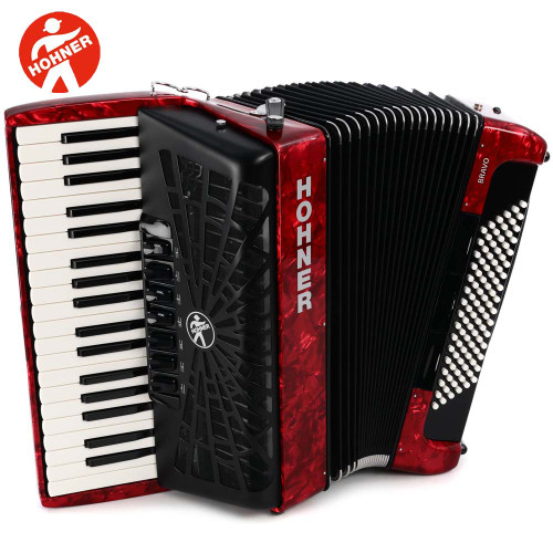 Hohner Bravo III 96 Chromatic Piano Accordion - Pearl Red with Gig Bag and Straps  Hohner Bravo III 96 Chromatic Piano Accordion - Pearl Red with Gig Bag and Straps