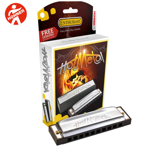 Hohner Hot Metal 10-Hole Diatonic Harp Harmonica Key of G with Online Lessons