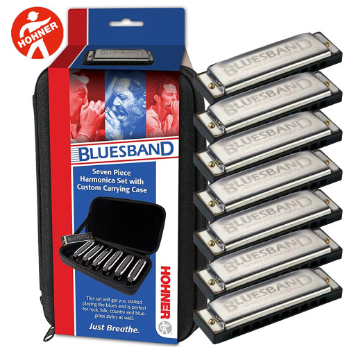 Hohner Bluesband Harmonica Set of 7 Harp Keys with Case 1501/7