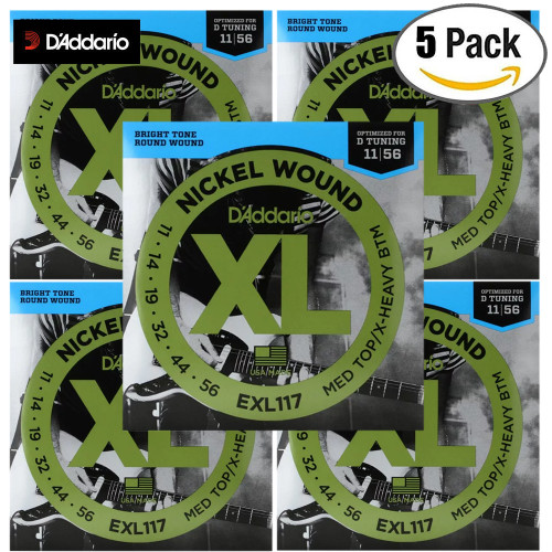 5-PACK D'Addario EXL117 Nickel Wound Strings Medium Top/Extra-Heavy Bottom 11-56