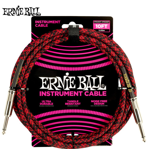 Ernie Ball 6394 10FT Braided Straight To Same Instrument Guitar Cable Red/Black Ernie Ball 6394 10FT Braided Straight To Same Instrument Guitar Cable Red/Black