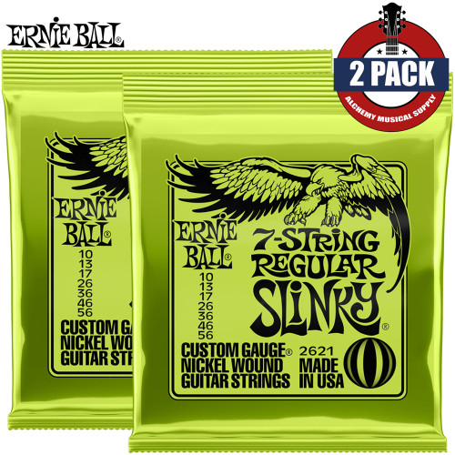 2-PACK Ernie Ball 2621 7-String Regular Slinky Nickel Electric Guitar Strings 10-56