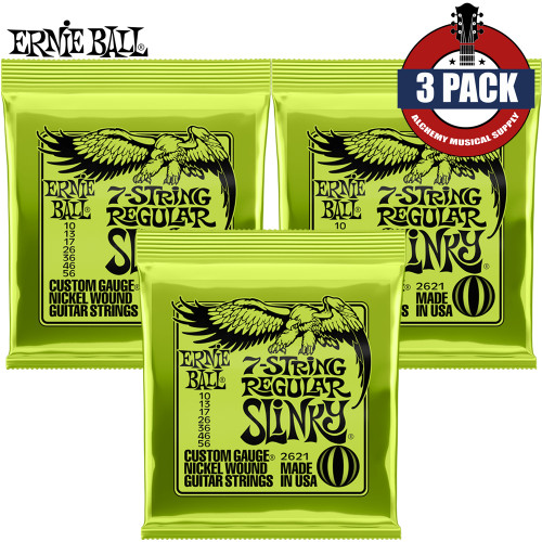 3-PACK Ernie Ball 2621 7-String Regular Slinky Nickel Electric Guitar Strings 10-56