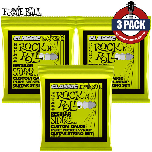 3-PACK Ernie Ball 2251 Regular Slinky Classic Pure Nickel Electric Guitar Strings 10-46