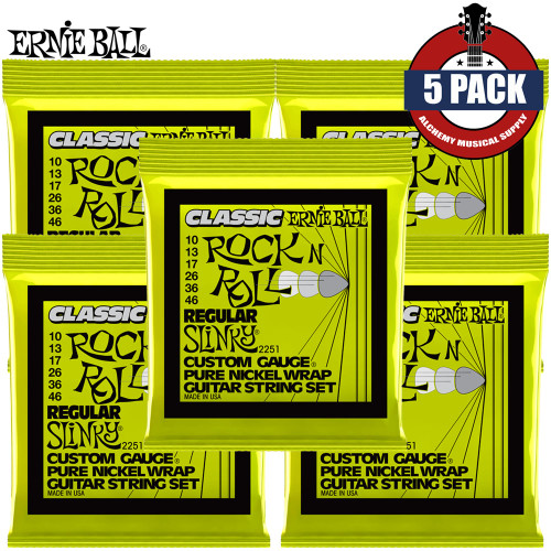5-PACK Ernie Ball 2251 Regular Slinky Classic Pure Nickel Electric Guitar Strings 10-46