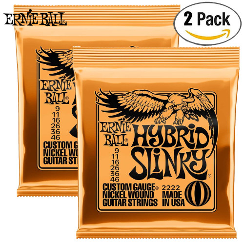 2-PACK Ernie Ball 2222 Hybrid Slinky Nickel Wound Electric Guitar Strings 9-46