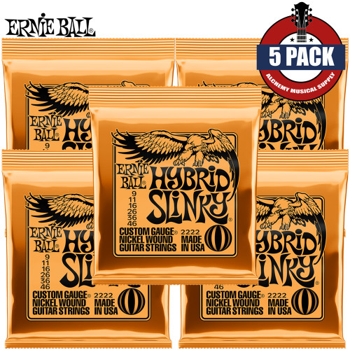 5-PACK Ernie Ball 2222 Hybrid Slinky Nickel Wound Electric Guitar Strings 9-46