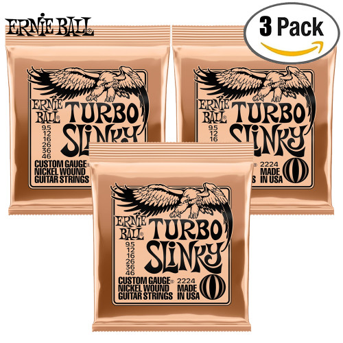3-PACK Ernie Ball 2224 Turbo Slinky Nickel Wound Electric Guitar Strings 9.5-46