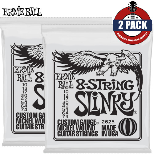 2-PACK Ernie Ball 2625 8-String Regular Slinky Nickel Electric Guitar Strings 10-74