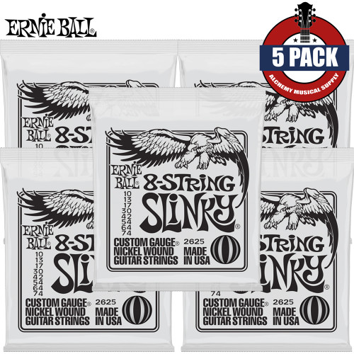 5-PACK Ernie Ball 2625 8-String Regular Slinky Nickel Electric Guitar Strings 10-74